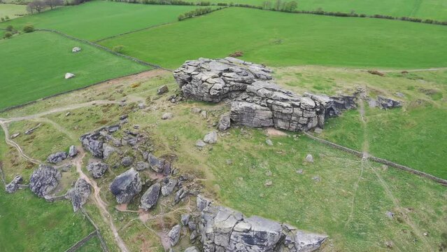 Aerial footage of the famous Brimham Rocks once known as Brimham Crags, is a 183.9-hectare biological Site of Special Scientific Interest and Geological Conservation