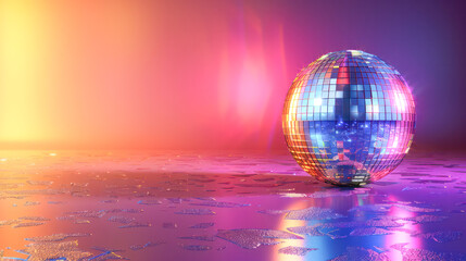 Obraz premium Disco ball sphere with colorful disco lights for party nights , wallpaper background with copy space.Generative AI