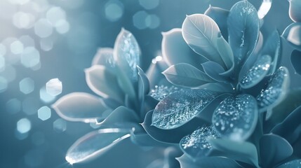 Shimmering Serenity: Serene beauty of Jade plant adorned with glossy, watery petals and subtle silver dust creates a captivating scene.