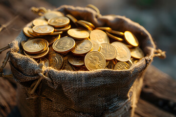 金貨がたくさん入った袋