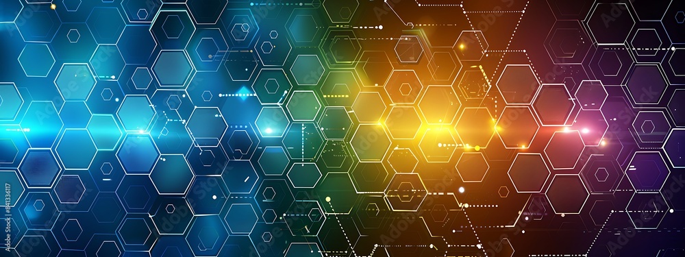 Aufkleber Abstract background with hexagons and digital connections on white background vector illustration