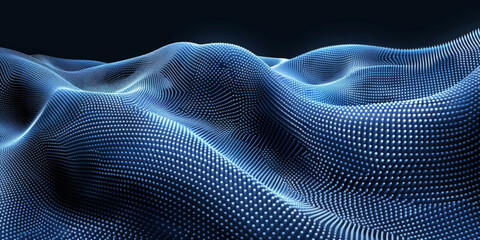 Naklejka premium Abstract digital waves with blue dots forming a dynamic and futuristic landscape, representing technology, data flow, and modern digital communication in a visually striking and innovative style..