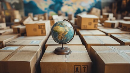 Globe Among Shipping Boxes