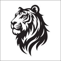 Vector Tiger Head Silhouette Illustration Isolated On A White Background