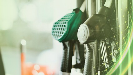 Closeup of fuel nozzles at a gas station