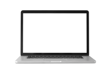 Laptop mockup - clipping path, Studio shot of laptop computer with blank white screen for web site design, apps and advertisement, Isolated design element transparent PNG