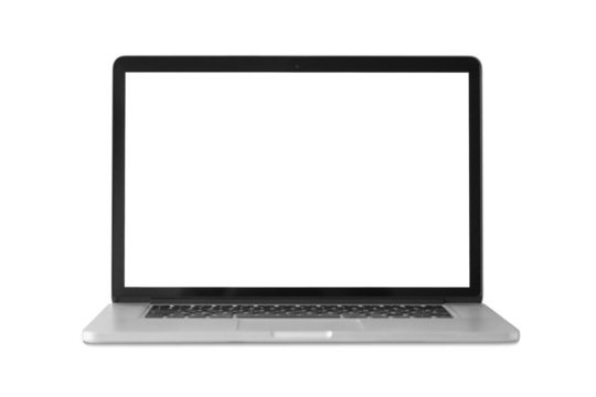 Laptop mockup - clipping path, Studio shot of laptop computer with blank white screen for web site design, apps and advertisement, Isolated design element transparent PNG