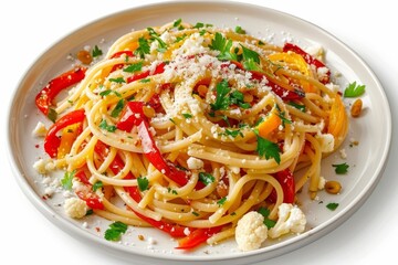 Linguine with Roasted Peppers and Parmesan, Cauliflower on the Side