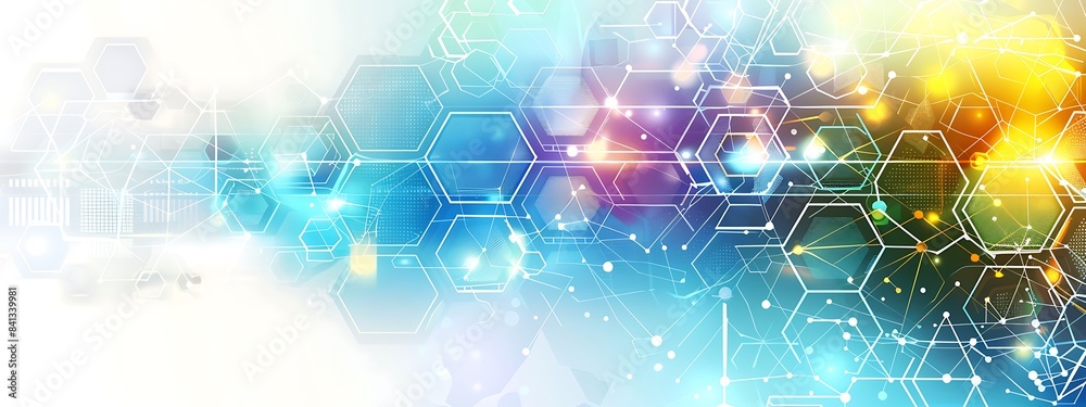 Aufkleber Abstract background with hexagons and digital connections on white background vector illustration
