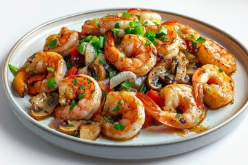 Exquisite Jumbo Shrimp in Sautéed Mushrooms and Onions