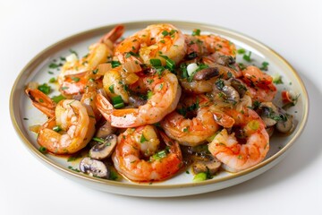 Naklejka premium Exquisite Barbeque Shrimp Orleans with Sautéed Mushrooms