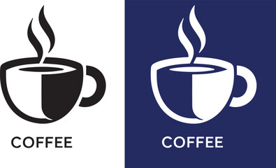 Premium coffee shop logo. Cafe mug logo Espresso hot drink cup sign. Vector illustration