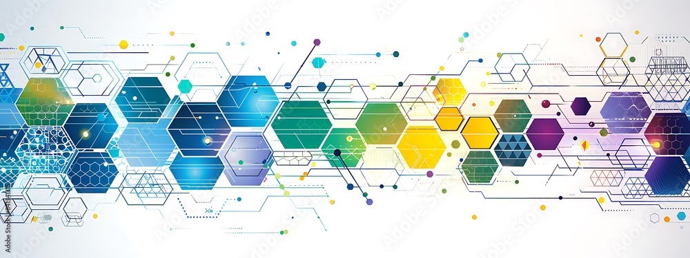Poster Abstract background with hexagons and digital connections on white background vector illustration
