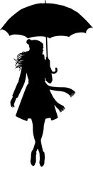 Silhouette woman with walking umbrella illustration

