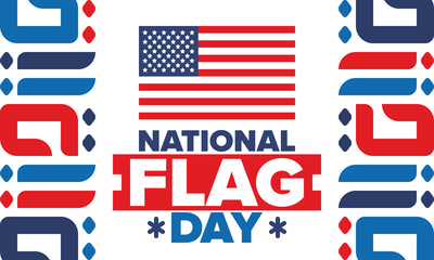 National Flag Day in United States. American flag day. Holiday celebrated annual June 14 in USA. Patriotic style design. Poster, greeting card, banner and background. Vector illustration