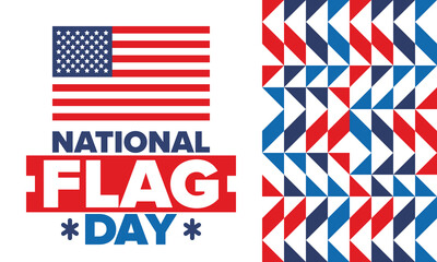 Obraz premium National Flag Day in United States. American flag day. Holiday celebrated annual June 14 in USA. Patriotic style design. Poster, greeting card, banner and background. Vector illustration