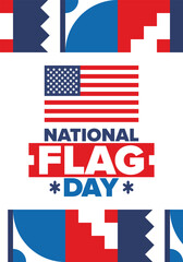 Fototapeta premium National Flag Day in United States. American flag day. Holiday celebrated annual June 14 in USA. Patriotic style design. Poster, greeting card, banner and background. Vector illustration