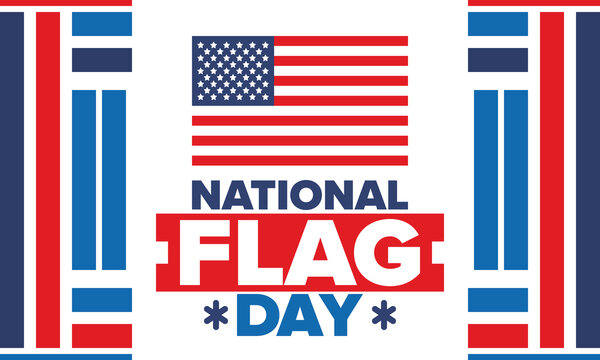 National Flag Day in United States. American flag day. Holiday celebrated annual June 14 in USA. Patriotic style design. Poster, greeting card, banner and background. Vector illustration