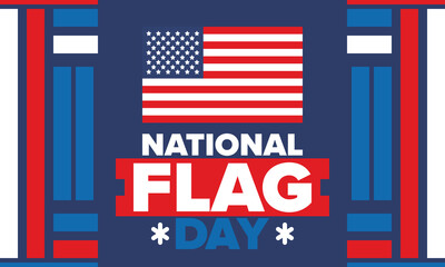 Naklejka premium National Flag Day in United States. American flag day. Holiday celebrated annual June 14 in USA. Patriotic style design. Poster, greeting card, banner and background. Vector illustration