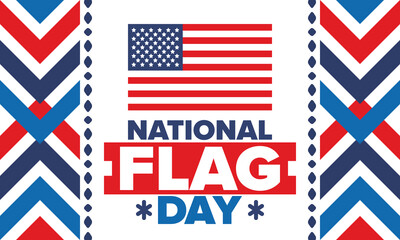 National Flag Day in United States. American flag day. Holiday celebrated annual June 14 in USA. Patriotic style design. Poster, greeting card, banner and background. Vector illustration