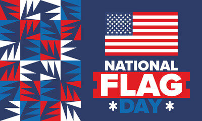 National Flag Day in United States. American flag day. Holiday celebrated annual June 14 in USA. Patriotic style design. Poster, greeting card, banner and background. Vector illustration