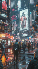 Obraz premium futuristic city with robots and people