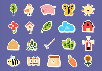Farm Sticker Illustration Element Set