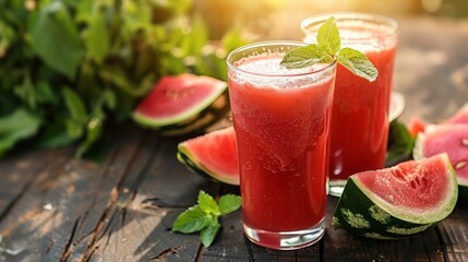 The Refreshment of Fresh Watermelon Juice in Summer