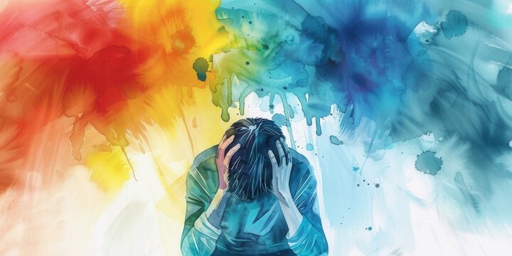 Depression coping strategies flat design top view wellness watercolor triadic color scheme