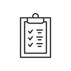 Checklist with check marks, linear icon, Clipboard. Line with editable stroke