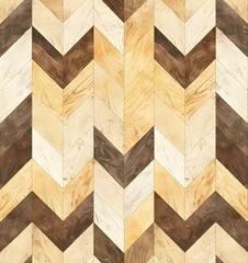 A pattern of wooden chevron planks, with each piece displaying different wood tones and textures for an organic feel