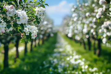 apple orchard in full bloom during spring 