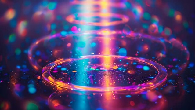 neon rings. vibrant glowing hues of orange, pink, blue, green, and purple. 