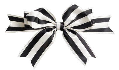 Elegant black and white striped ribbon bow isolated on a white background, perfect for gift wrapping, decoration, and festive events.