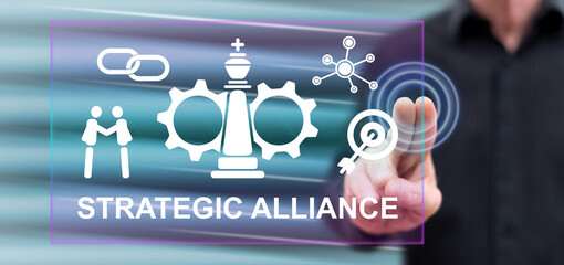 Man touching a strategic alliance concept