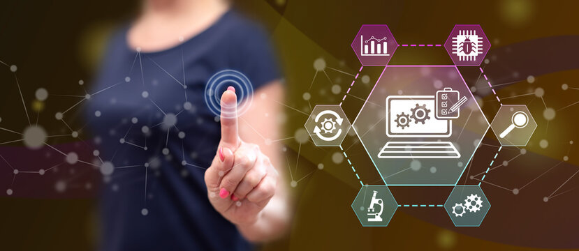 Woman touching a software testing concept