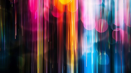 Abstract background design with bright multicolored Vertical blurred lines on black background 