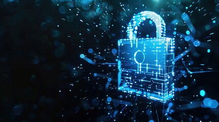 glowing blue neon lock icon on digital circuit board background, illustrating cyber security and data protection concepts, technology, digital security and IT infrastructure .