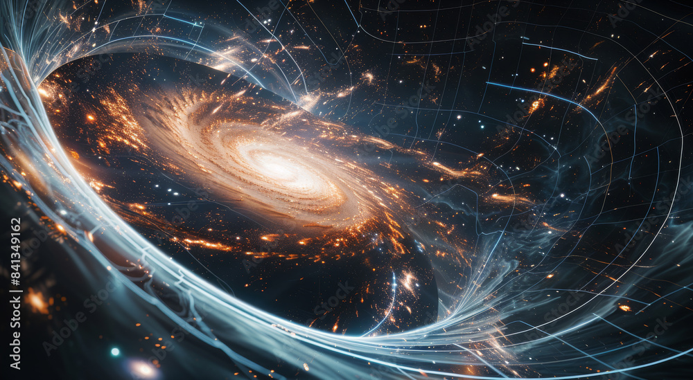Aufkleber Depict a visual representation of a gravitational field in outer space. The central focus is a massive object, such as a dense star or black hole. Generative AI.