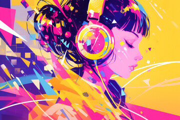 Radiant Woman Enjoying Music on Colorful Reflective Fabric Inner -
カラフルな反射生地のインナーで音楽を楽しむ輝く女性