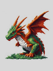 Fototapeta premium 8-bit pixel little dragon on white background