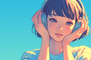 Serene Girl Enjoying Music with Headphones - ヘッドフォンで音楽を楽しむ穏やかな女の子 i