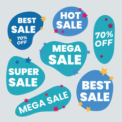 Set of vector red starburst, sunburst badges. Simple flat style vintage labels, stickers with sale discount text. Sale quality tags and labels. Template banner shopping badges.