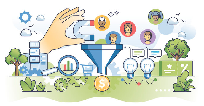 Conversion rate optimization or CRO for website sales boost outline concept, transparent background. Increase earnings with customer or visitor engagement and flow analytics illustration.