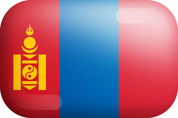 Mongolia Official National Flag 3D Rounded Glossy Icon Isolate Design Element