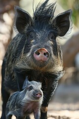 Sustainable pig farming with ecological practices featuring pigs and piglets at the domestic farm