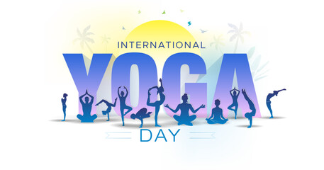 Vector 3d text International Yoga day. Yoga Day 21st June banner design.
