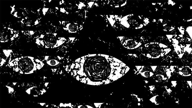 Spooky animated Halloween background. Eye inscribed in a triangle. Scary 2d animation