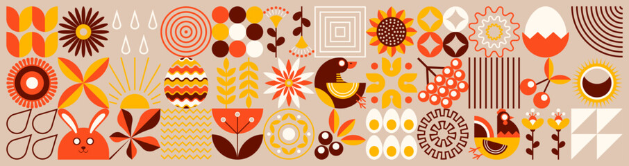 Geometric spring pattern. Scandinavian style. Easter abstraction. Vector minimal illustration © Alexander