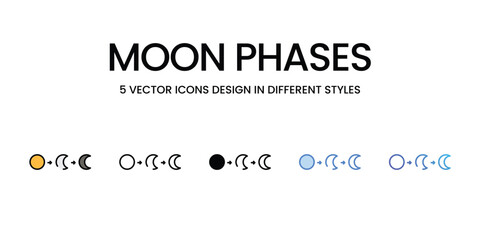 Moon Phases icons vector set stock illustration.